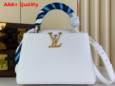 Louis Vuitton Capucines BB Handbag in Snow White Taurillon Leather with Scarf Wrapped Around the Top Handle M24673 Replica