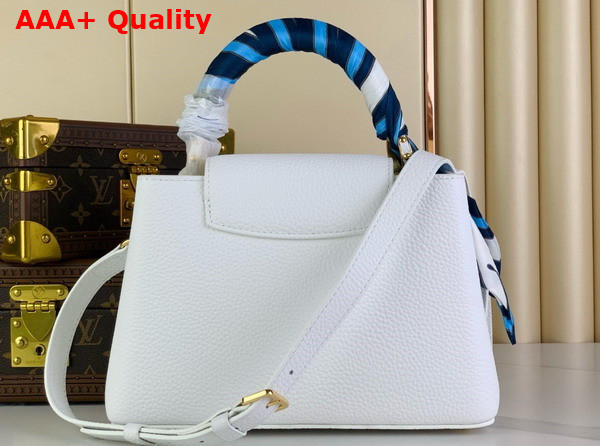 Louis Vuitton Capucines BB Handbag in Snow White Taurillon Leather with Scarf Wrapped Around the Top Handle M24673 Replica