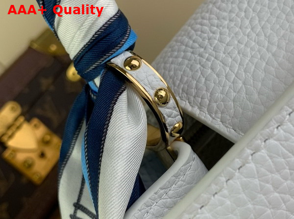 Louis Vuitton Capucines BB Handbag in Snow White Taurillon Leather with Scarf Wrapped Around the Top Handle M24673 Replica