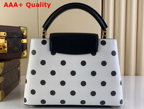 Louis Vuitton Capucines BB Handbag in White Calfskin with a Graphic Pattern of Black Polka Dots M20373 Replica