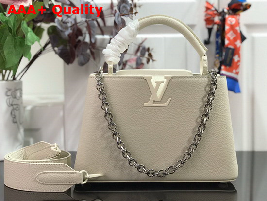 Louis Vuitton Capucines BB Handbag in White Taurillon Leather with White Matte Hardware Replica