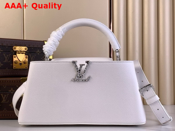 Louis Vuitton Capucines East West BB Handbag in Optic White Grained Calfskin Replica