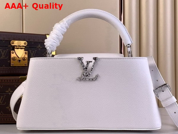 Louis Vuitton Capucines East West BB Handbag in Optic White Grained Calfskin Replica