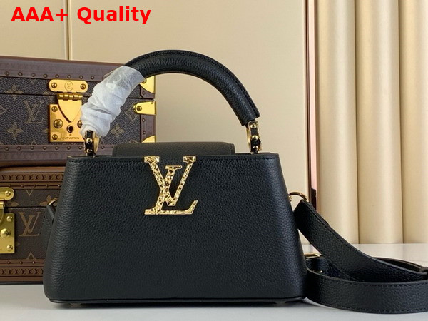 Louis Vuitton Capucines East West Mini Handbag in Black Grained Calfskin Replica