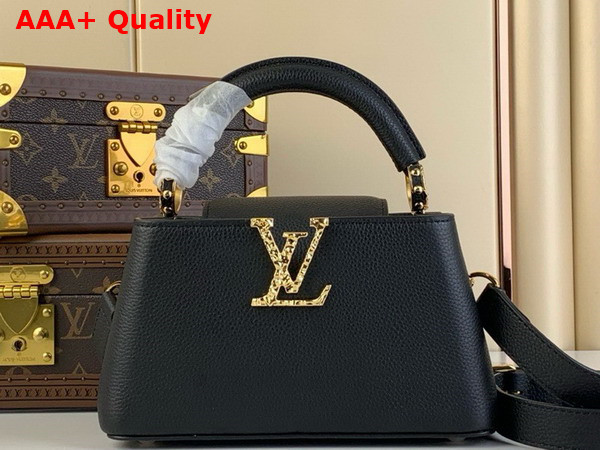 Louis Vuitton Capucines East West Mini Handbag in Black Grained Calfskin Replica