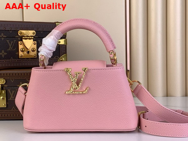 Louis Vuitton Capucines East West Mini Handbag in Jasmine Pink Grained Calfskin M24666 Replica