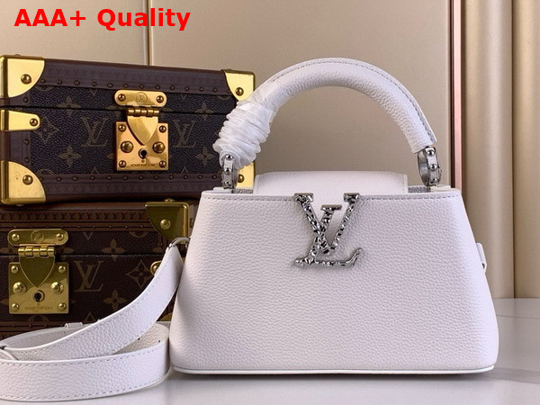 Louis Vuitton Capucines East West Mini Handbag in OPtical White Grained Calfskin M24671 Replica