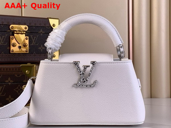 Louis Vuitton Capucines East West Mini Handbag in OPtical White Grained Calfskin M24671 Replica