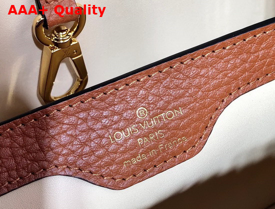 Louis Vuitton Capucines MM Handbag Gold Noir Taurillon Leather and Features a Wide Colorful Strap Replica