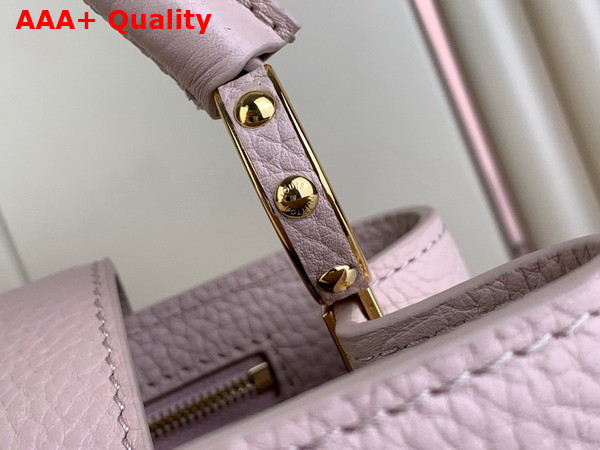 Louis Vuitton Capucines MM Handbag Quartz White Taurillon Leather Gold Color and Multicolor Finish Hardware Replica