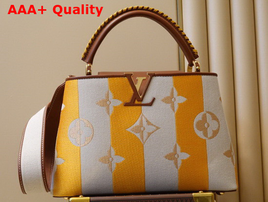 Louis Vuitton Capucines MM Handbag Yellow Smooth Calfskin and Embroidered Canvas Replica