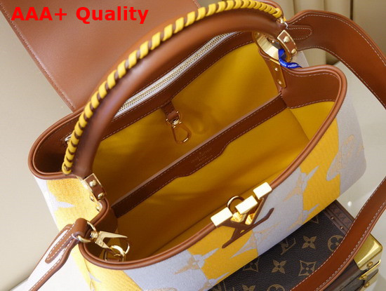 Louis Vuitton Capucines MM Handbag Yellow Smooth Calfskin and Embroidered Canvas Replica