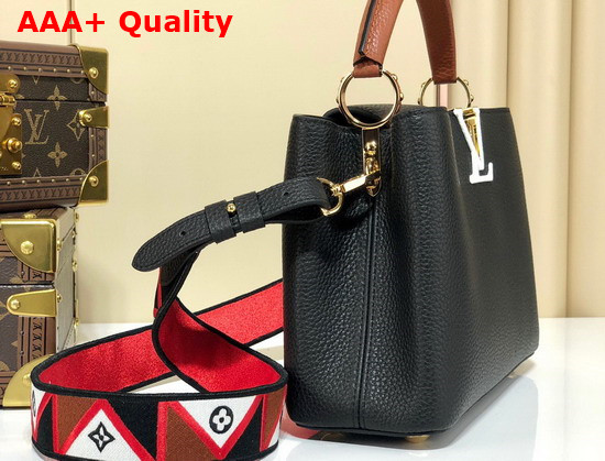 Louis Vuitton Capucines MM Handbag in Black Taurillon Leather and Sports a Wide Detachable Strap M59020 Replica