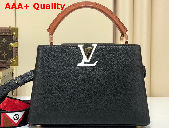 Louis Vuitton Capucines MM Handbag in Black Taurillon Leather and Sports a Wide Detachable Strap M59020 Replica