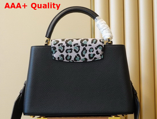 Louis Vuitton Capucines MM Handbag in Black Taurillon Leather with Animal Print Replica