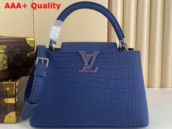 Louis Vuitton Capucines MM Handbag in Blue Alligator Leather Replica