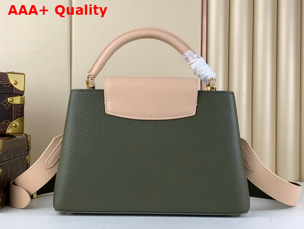 Louis Vuitton Capucines MM Handbag in Khaki Green and Pink Taurillon Leather Replica