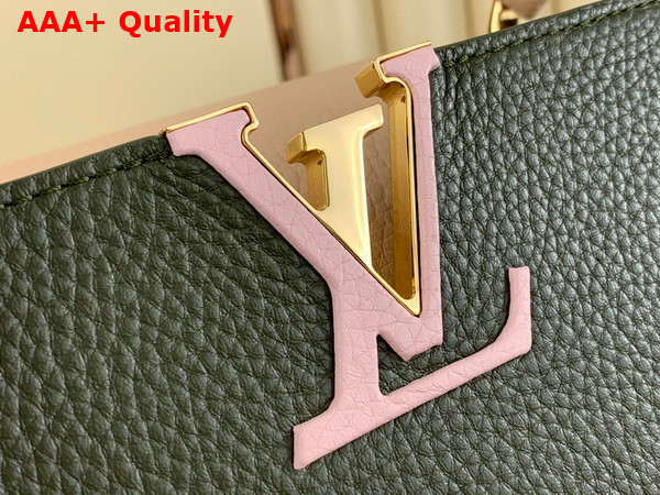 Louis Vuitton Capucines MM Handbag in Khaki Green and Pink Taurillon Leather Replica