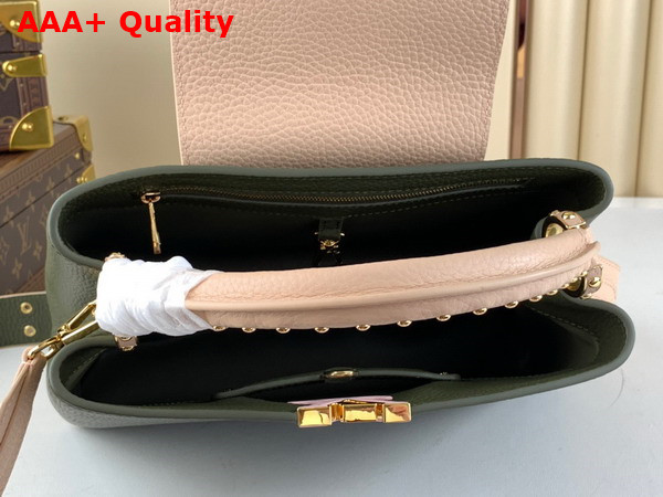 Louis Vuitton Capucines MM Handbag in Khaki Green and Pink Taurillon Leather Replica