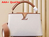 Louis Vuitton Capucines MM Handbag in Luminous Ecru Beige Canvas with Calfskin Details on the Flap M57361 Replica