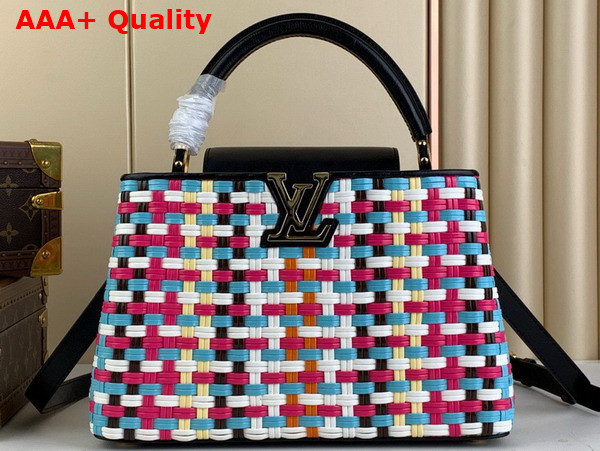 Louis Vuitton Capucines MM Handbag in Multicolor Coated Canvas Woven with Thin Bands Replica