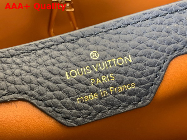 Louis Vuitton Capucines MM Handbag in Navy Blue and Cognac Taurillon Leather Replica