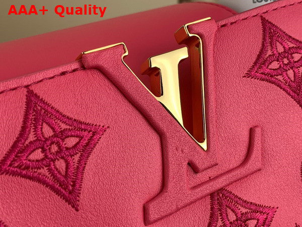 Louis Vuitton Capucines MM Handbag in Pink Calfskin Perforated with the Monogram Pattern Replica