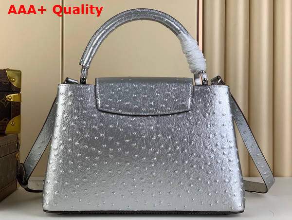 Louis Vuitton Capucines MM Handbag in Silver Ostrich Replica