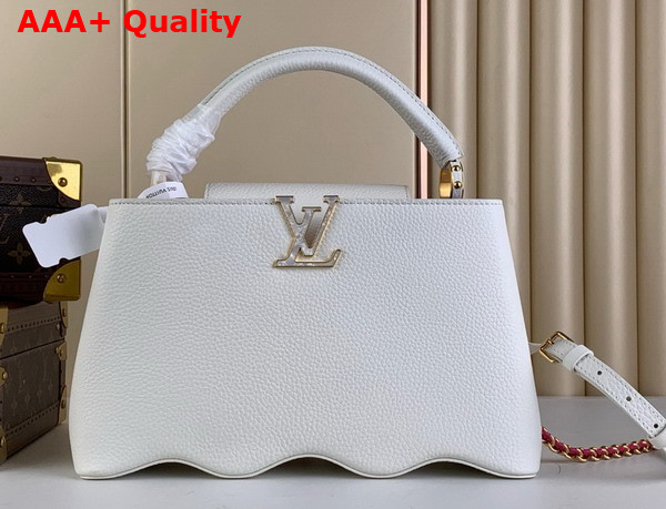 Louis Vuitton Capucines MM Handbag with a Wavy Base in Snow White Taurillon Leather Replica