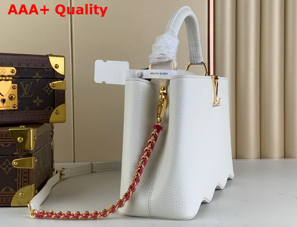 Louis Vuitton Capucines MM Handbag with a Wavy Base in Snow White Taurillon Leather Replica