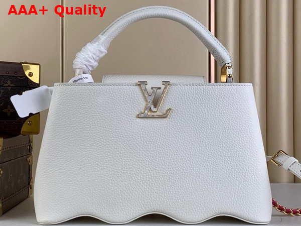 Louis Vuitton Capucines MM Handbag with a Wavy Base in Snow White Taurillon Leather Replica