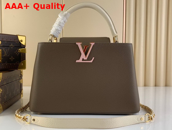 Louis Vuitton Capucines MM Smokey Brown Green Creme Pink Taurillon Leather M59516 Replica