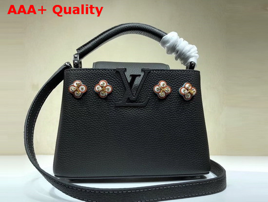 Louis Vuitton Capucines Mini Black Taurillon Skin with Flowers in Satin Leather and Beads Replica