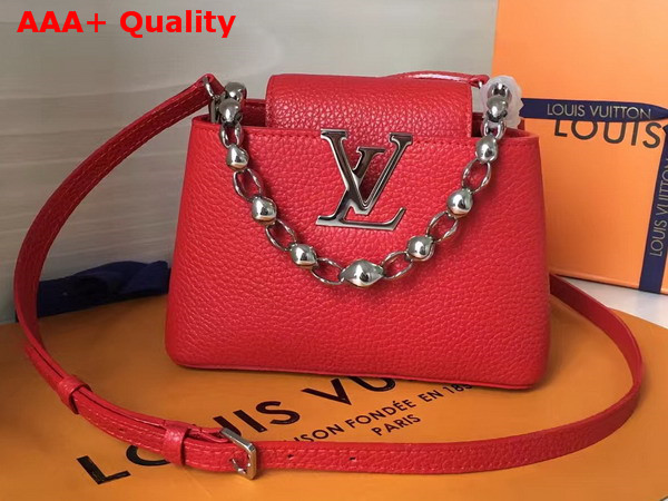 Louis Vuitton Capucines Mini Chain Bag Red Grain Taurillon Leather Replica