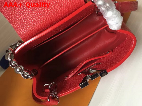 Louis Vuitton Capucines Mini Chain Bag Red Grain Taurillon Leather Replica