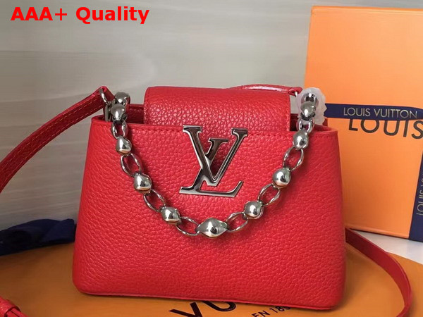 Louis Vuitton Capucines Mini Chain Bag Red Grain Taurillon Leather Replica