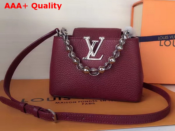 Louis Vuitton Capucines Mini Chain Bag in Bordeaux Grain Taurillon Leather Replica