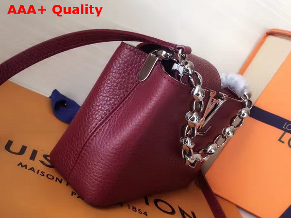 Louis Vuitton Capucines Mini Chain Bag in Bordeaux Grain Taurillon Leather Replica