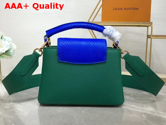 Louis Vuitton Capucines Mini Handbag Green Taurillon Leather and Blue Python Skin Details Replica