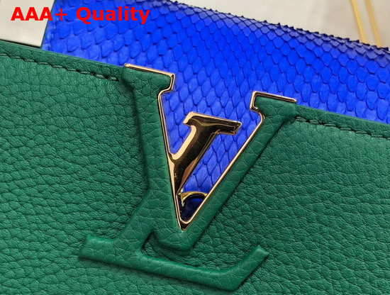 Louis Vuitton Capucines Mini Handbag Green Taurillon Leather and Blue Python Skin Details Replica