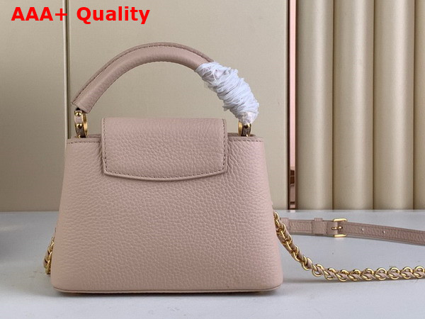 Louis Vuitton Capucines Mini Handbag Quartz White Taurillon Leather Gold Color and Multicolor Finish Hardware M23082 Replica