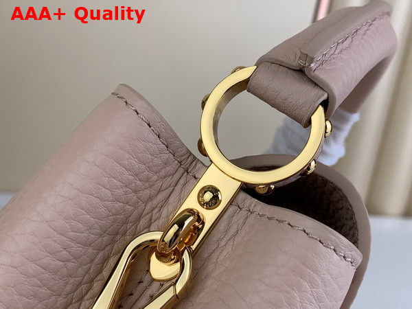 Louis Vuitton Capucines Mini Handbag Quartz White Taurillon Leather Gold Color and Multicolor Finish Hardware M23082 Replica