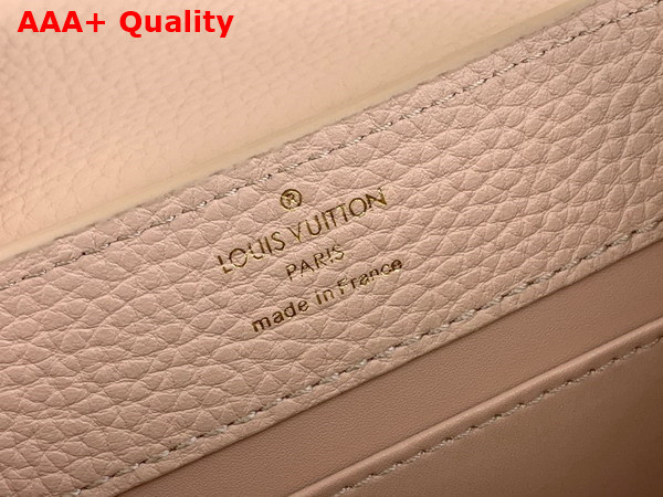 Louis Vuitton Capucines Mini Handbag Quartz White Taurillon Leather Gold Color and Multicolor Finish Hardware M23082 Replica