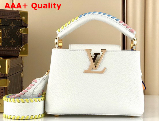 Louis Vuitton Capucines Mini Handbag Snow Taurillon Leather and Features Rich Braided Details Replica