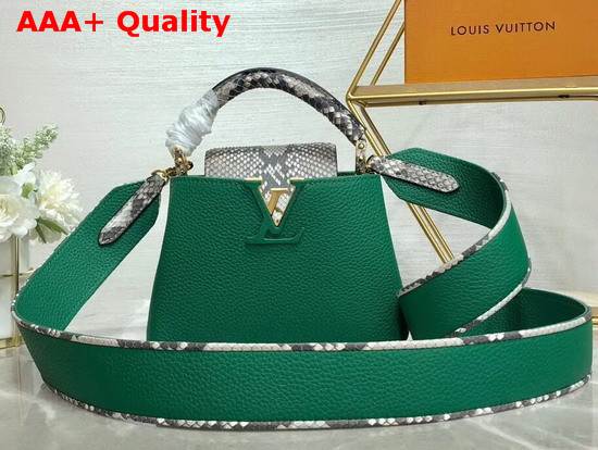 Louis Vuitton Capucines Mini Handbag Taurillon Leather and Python Skin Details Green Replica