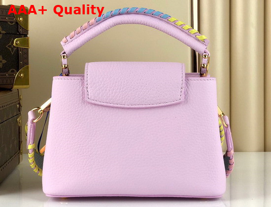 Louis Vuitton Capucines Mini Handbag Wisteria Light Pink Taurillon Leather Rainbow Color Leather Braided into the Strap and Handle M57945 Replica