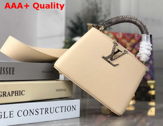 Louis Vuitton Capucines Mini Handbag in Banane Yellow Taurillon Leather and Ayers Snakeskin Handle M55923 Replica