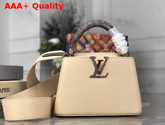 Louis Vuitton Capucines Mini Handbag in Banane Yellow Taurillon Leather and Ayers Snakeskin Handle M55923 Replica