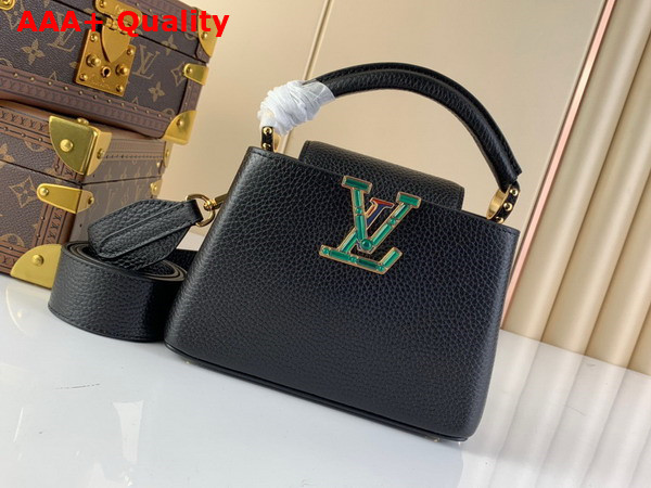 Louis Vuitton Capucines Mini Handbag in Black Taurillon Leather with Crystals Replica