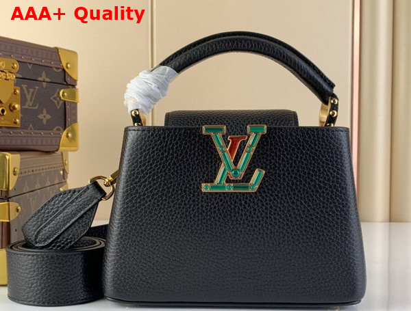 Louis Vuitton Capucines Mini Handbag in Black Taurillon Leather with Crystals Replica